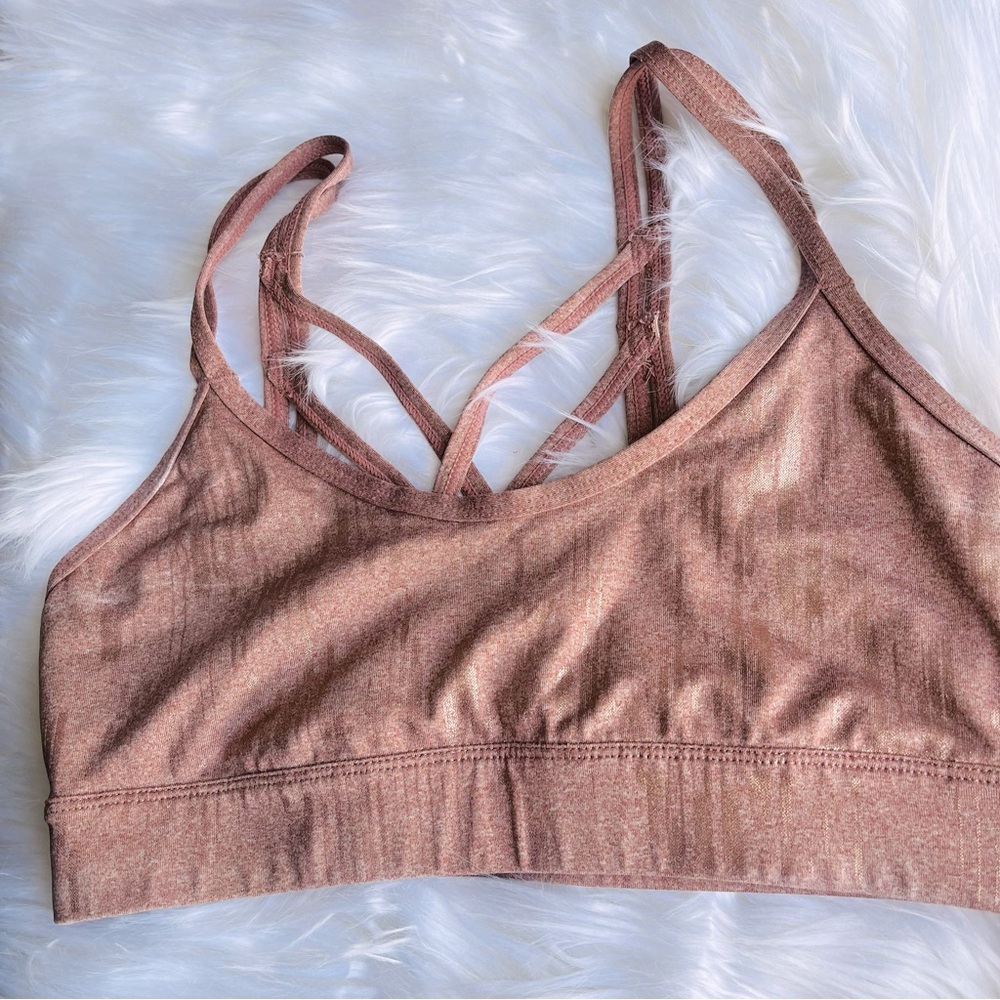 Small JoyLab sports bra with metallic shimmer - pink peach color